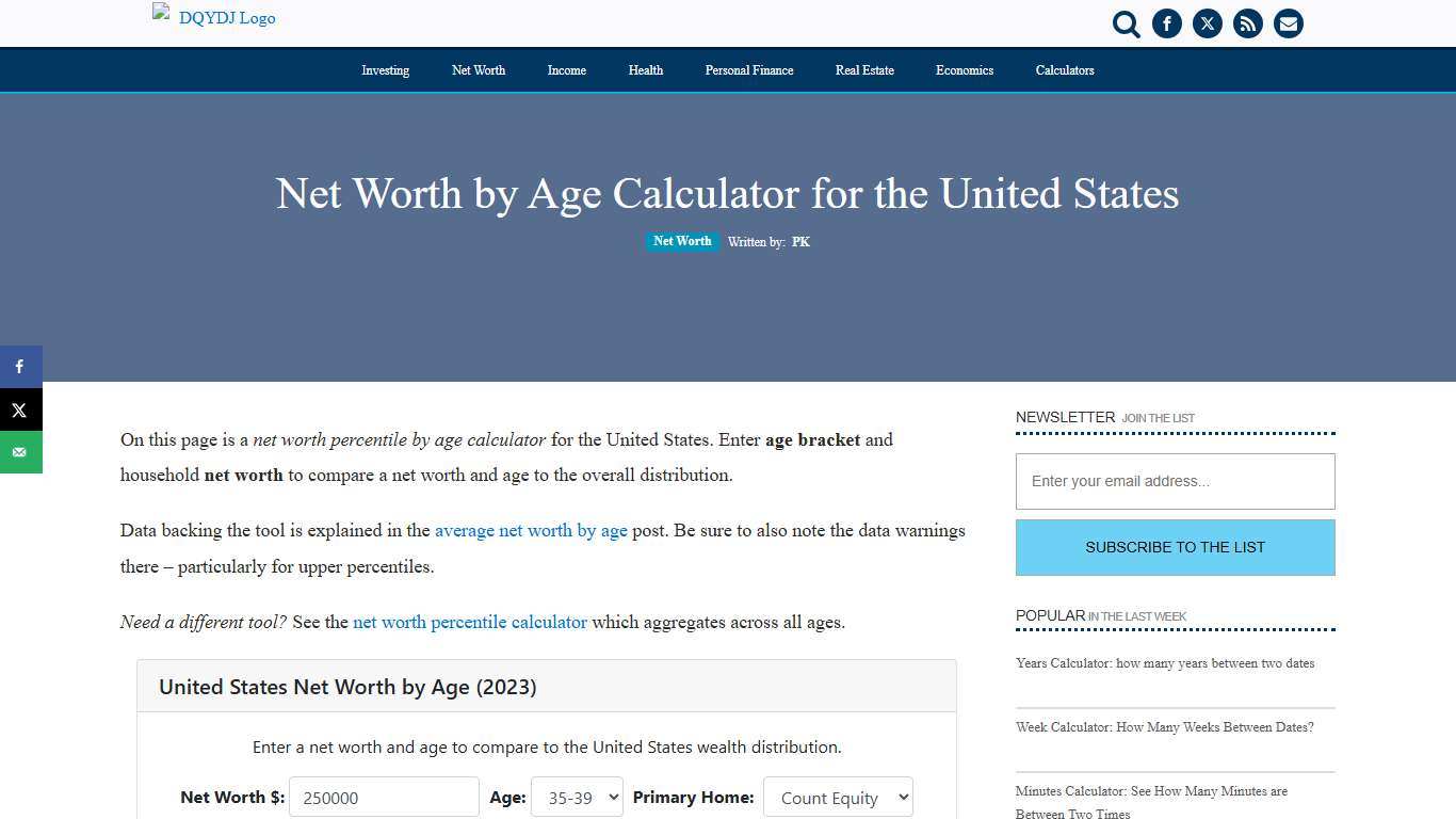 Net Worth by Age Percentile Calculator – United States